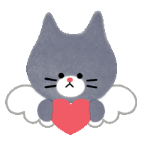 a cat with angel wings holding a red heart