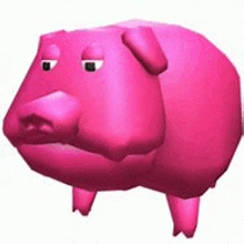 a 3d rendering of a pink pig with black eyes .