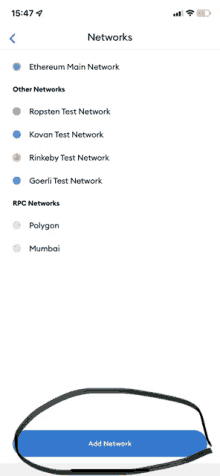 a phone screen shows a list of networks and a button that says add network