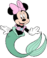 a cartoon of minnie mouse dressed as a mermaid with a pink bow