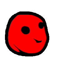 a drawing of a red face with black eyes and a smile