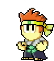 a pixel art drawing of a man with red hair and a headband .