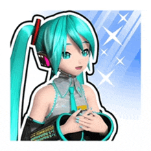 a sticker of hatsune miku with blue hair