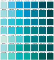 a palette of different shades of blue including process blue