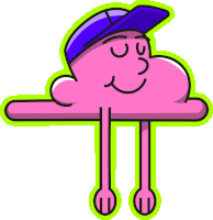 a cartoon drawing of a pink cloud wearing a hat