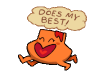 a cartoon character with a heart and a speech bubble saying " does my best "