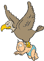 a cartoon drawing of an eagle carrying a baby