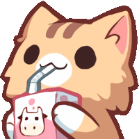 a cartoon cat drinking milk through a straw with a cow on it