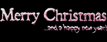 merry christmas and a happy new year is written in pink on a black background