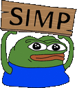 a green frog is holding a sign that says simp .