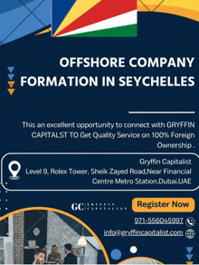 an advertisement for offshore company formation in seychelles shows a group of people