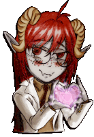 a drawing of a woman with horns holding a heart in her hands