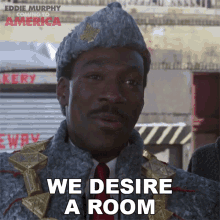 eddie murphy says we desire a room while wearing a hat