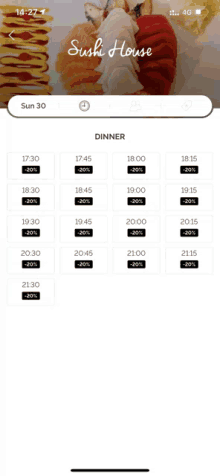 a screenshot of a sushi house dinner menu on a phone