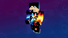 a minecraft character with a blue and red flame on his chest