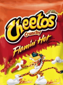 a bag of cheetos crunchy flamin hot guaranteed fresh