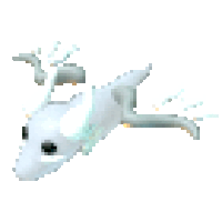 a pixel art of a white dolphin with wings flying in the air .