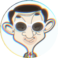 a cartoon of a man wearing sunglasses with a rainbow effect