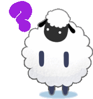 a cartoon sheep with a purple question mark on its head