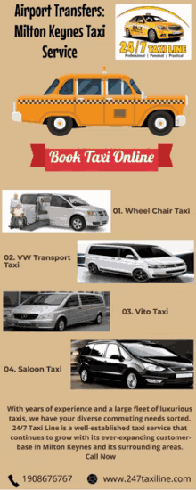 an advertisement for airport transfers milton keynes taxi service book taxi online