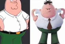 two cartoon characters , peter griffin and captain underpants , are shown side by side .