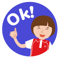 a girl in a red shirt giving a thumbs up with the word ok above her