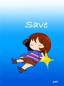 a cartoon drawing of a girl with the word save written above her