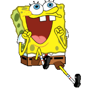 a cartoon character named spongebob is sitting with his legs crossed and his mouth open