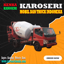 a kenka karoseri advertisement with a red truck