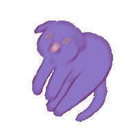 a blurry drawing of a purple cat laying down