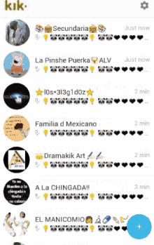 a screenshot of a messaging app called kik shows messages from a group of people