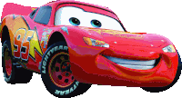 lightning mcqueen from the movie cars is smiling and wearing a lightyear tire