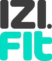 a logo that says izi fit in black and teal