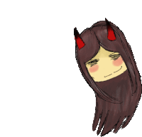 a drawing of a girl with red horns and long hair