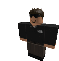 a roblox character is wearing sunglasses and a black shirt with the north face logo on it