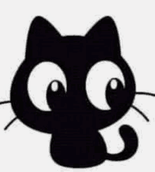 a black and white silhouette of a cat with big eyes .