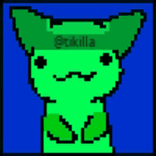 a pixel art of a green monster with a hat that says tikiilla