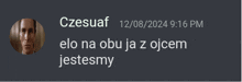 a screenshot of a message from czesuaf at 9:16 pm