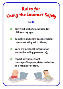 rules for using the internet safely i will only visit websites suitable for children my age