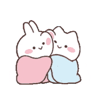 a rabbit and a cat are wrapped in a blanket .