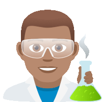 a cartoon of a scientist wearing goggles and holding a beaker of green liquid