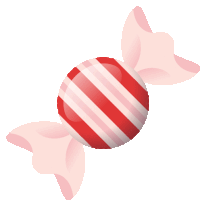 a red and white striped candy wrapped in pink ribbon