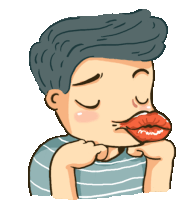 a cartoon of a man with his eyes closed making a kiss with his lips