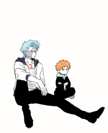 a man and a boy are sitting next to each other with their legs crossed .