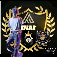 a man with blue hair is standing in front of a logo for inaf