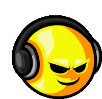 a yellow and orange smiley face with headphones on it