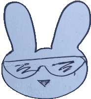 a drawing of a bunny wearing sunglasses with the letter m on its face