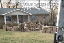 a house that has a lot of boxes in front of it