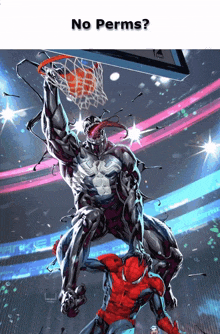 a poster of venom playing basketball with spider-man