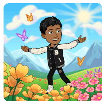 a cartoon character with the letter b on his jacket is standing in a field of flowers